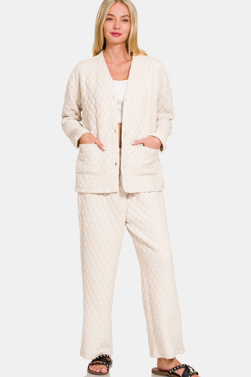 Quilted Button-Up Lounge Set