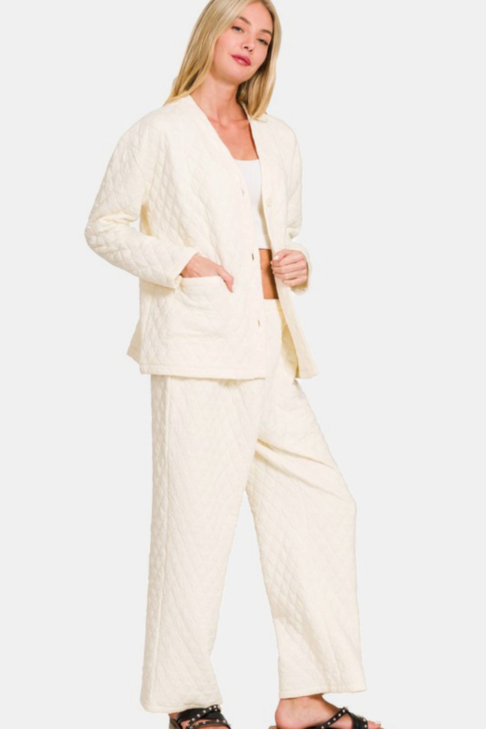 Quilted Button-Up Lounge Set