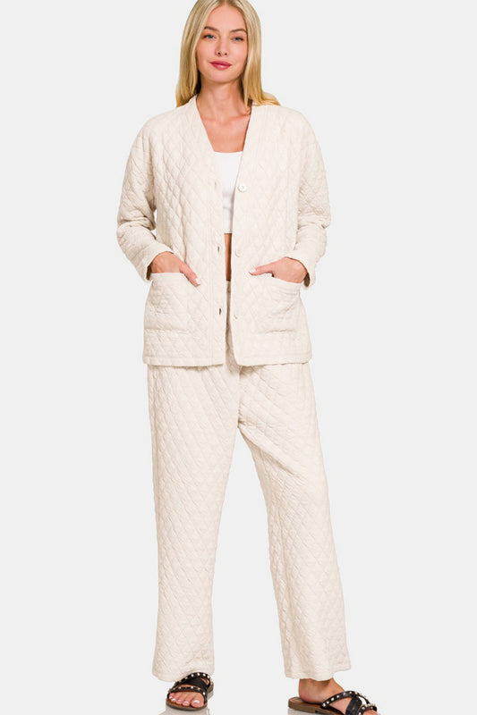 Quilted Button-Up Lounge Set